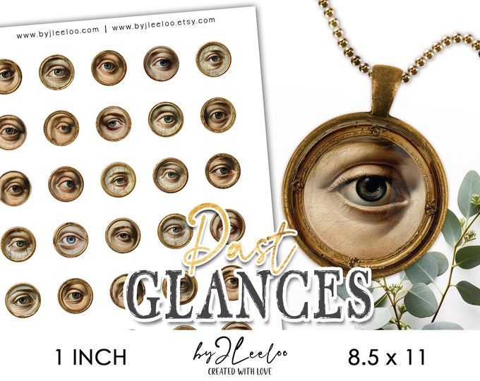 PAST GLANCES 1 inch printable digital | Lover's Eye vintage digital supplies | round pendant glass cabochon supplies for jewellery | tn791