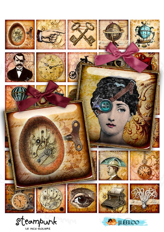Digital download STEAMPUNK 1.5 inch square steampunk top hat hang tags sticker jewelry holder mirror instant download printable qu353