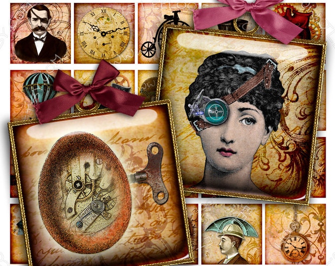 Digital download STEAMPUNK 1.5 inch square steampunk top hat hang tags sticker jewelry holder mirror instant download printable qu353