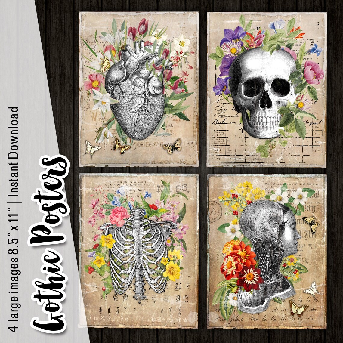 GOTHIC POSTERS 4 Large Poster Large Flowered Posters Romantic Etsy