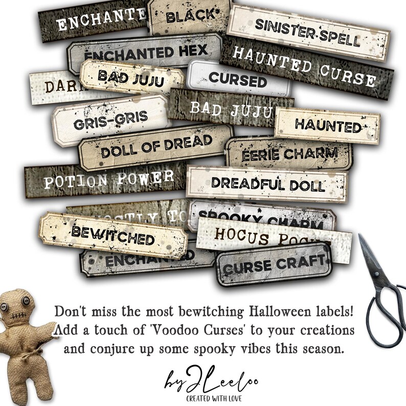 CURSE LABELS Printable Scary Halloween | Word Labels Voodoo Spooky Junk ...