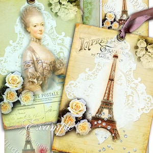 LA FRANCE de MARIE atc aceo サイズ シャビーシック デジタルコラージュシート フレンチアントワネット ジュエリーホルダー ペーパークラフト ヴィンテージ エフェメラ ac164