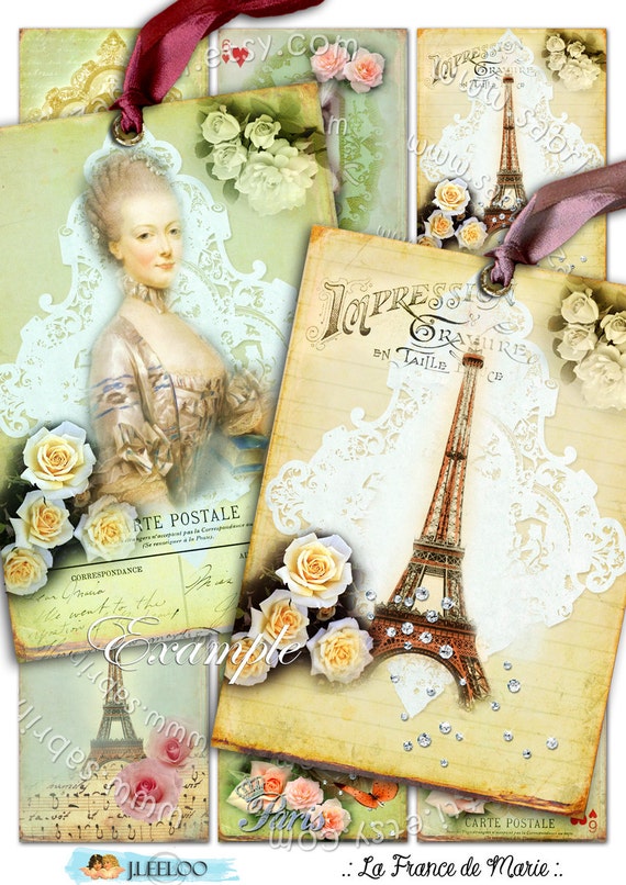 LA FRANCE de MARIE atc aceo size shabby chic digital collage sheet french Antoinette jewelry holder paper craft vintage ephemera ac164