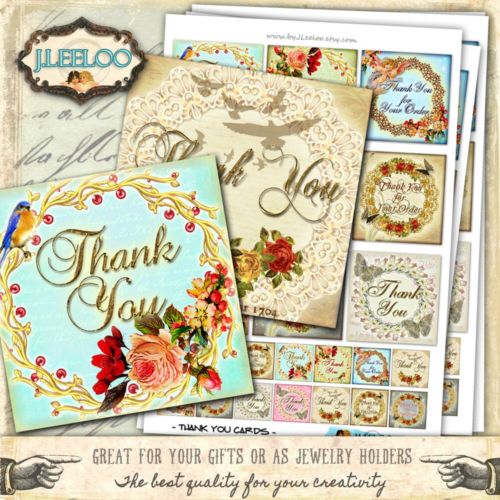 THANK YOU CARDS Label Gift Tags Jewelry Holder Digital Collage | Etsy