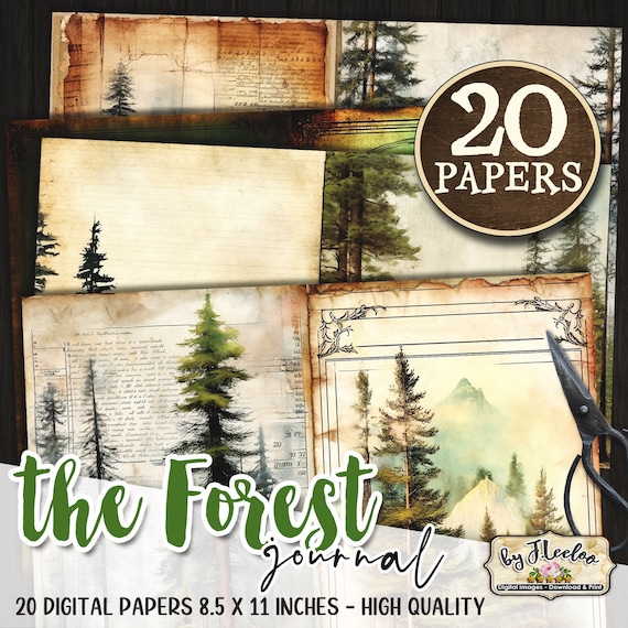 FOREST junk journal kit | watercolor forest scene printable pages | woodland animals digital collage sheet | vintage stationery | pp611