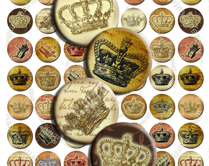 Digital collage CIRCLE ROYALS 1 inch circle crowns paris france for pendant magnet and craft instant download printable download tn116