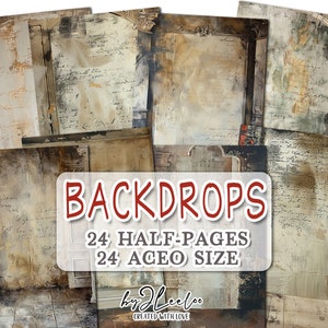 BACKDROPS half pages  printable | junk journal Mixed Media supplies | Distressed grunge dirty paper Photo Overlay collage diary CU | pp767