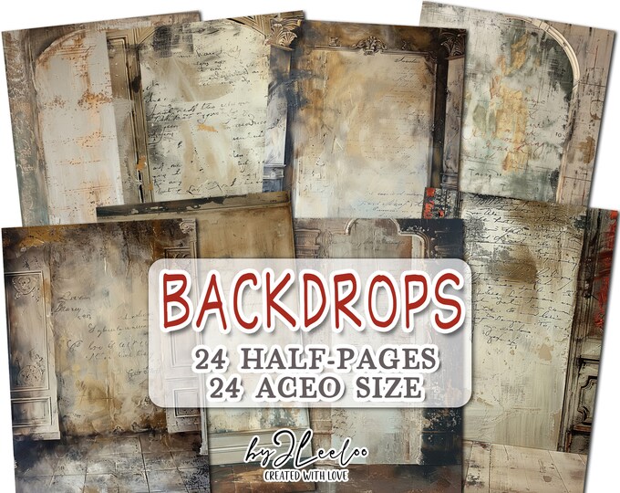 BACKDROPS half pages  printable | junk journal Mixed Media supplies | Distressed grunge dirty paper Photo Overlay collage diary CU | pp767