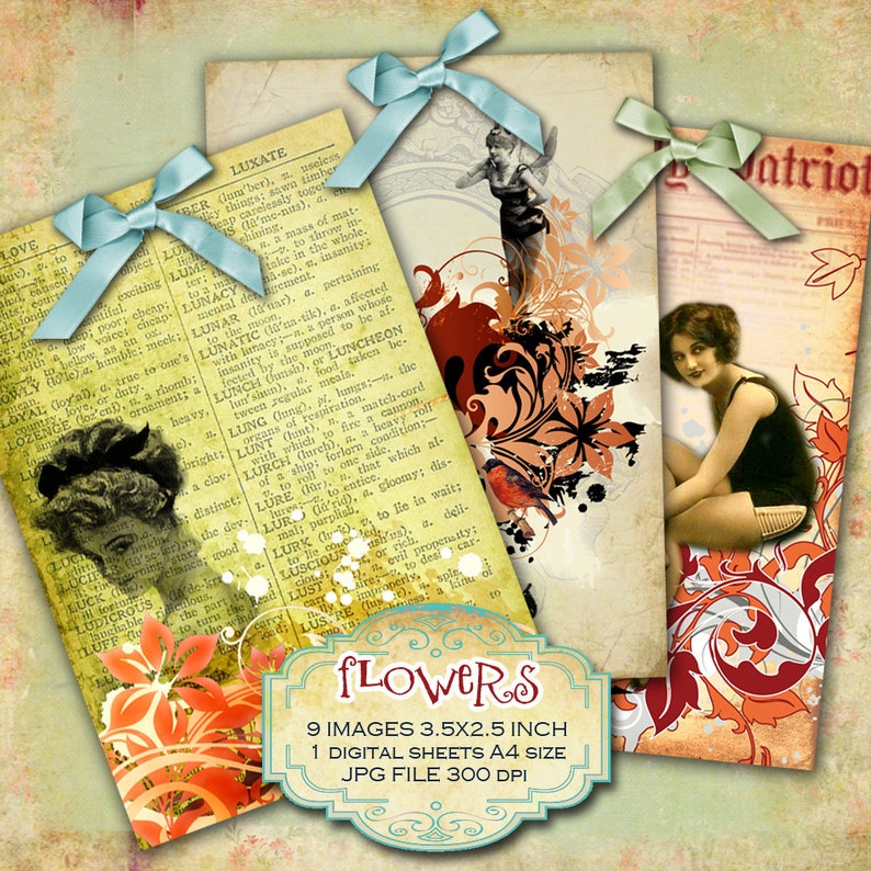 FLOWER Atc Aceo Size Printable Digital Collage Sheet Victorian | Etsy