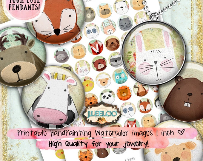 LITTLE FRIEND 1 inch circle watercolor hand painting clipart pet romantic for pendant magnet instant download printable paper tn513