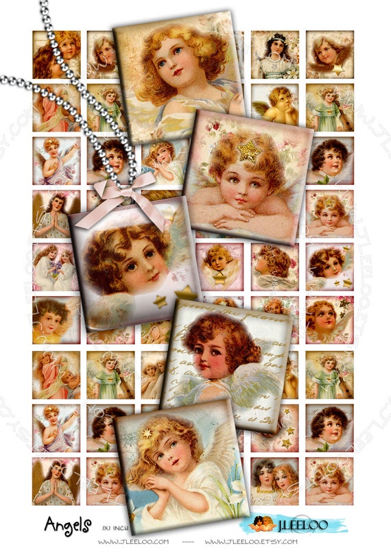 ANGELS 1x1 inch square angel merry christmas holidays jewelry pendant clipart magnet Digital collage sheet download printable qu390