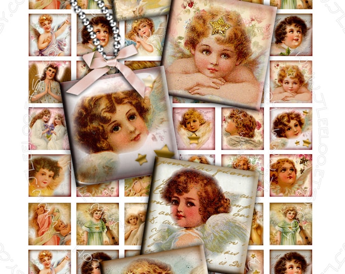 ANGELS 1x1 inch square angel merry christmas holidays jewelry pendant clipart magnet Digital collage sheet download printable qu390