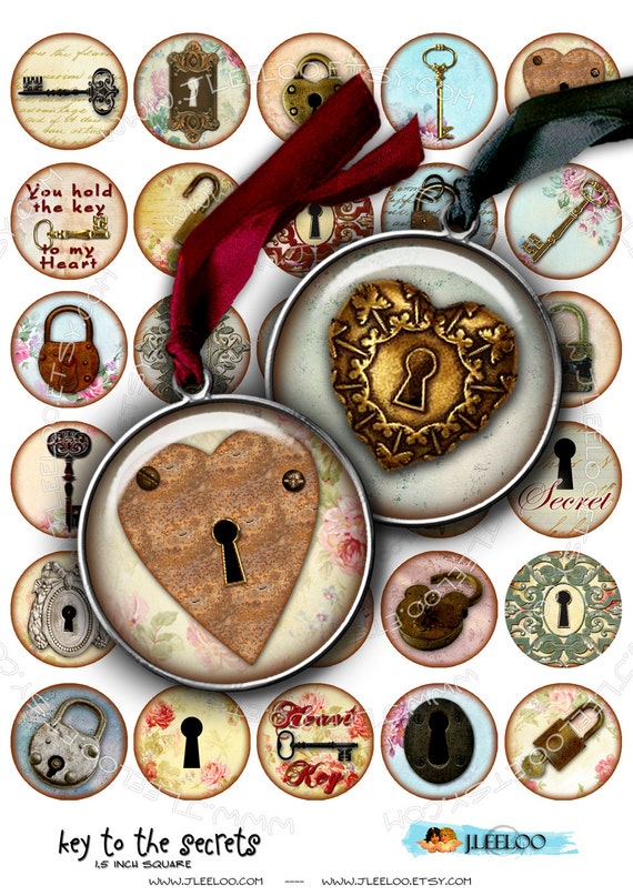 Digital collage sheet KEY To The SECRET 1.5 inch circle padlock diary romantic for pendant clipart magnet instant download printable tn195