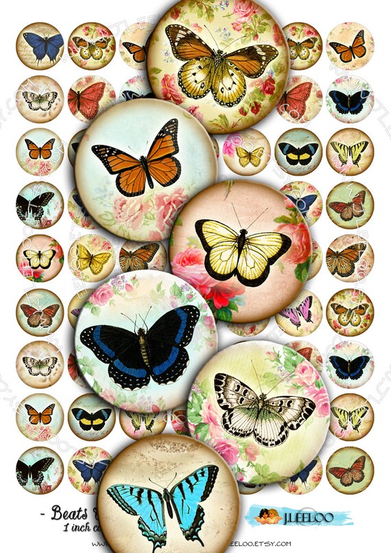Digital collage sheet  BEATS WING 1 inch circle butterfly for pendant magnet and craft instant download printable download tn104
