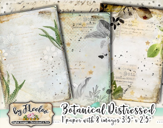 BOTANICAL distressed atc aceo Digital collage sheet for invitation greeting card jewelry holder diary art scrapbook ac312