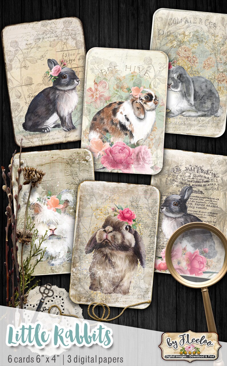 LITTLE RABBITS Printable Bunnies Cards 6 X 4 Inch Digital Sheet ...