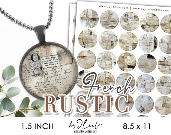 FRENCH RUSTIC 1.5 inch printable illustration | Ephemera collage supplies round pendant charm grunge paper art Junk Journaling card | tn741