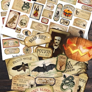 SPOOKY LABELS Vintage Kit Apothecary Witch Halloween Bottle Junk ...