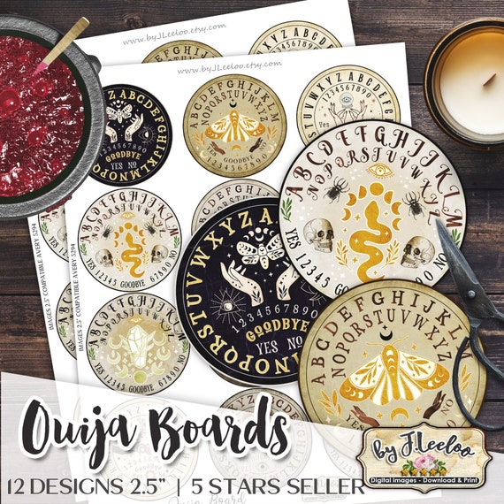 OUIJA BOARD 2.5 inch circle sacred occut witch pendants printable bottle caps sticker halloween esoteric party  tn626
