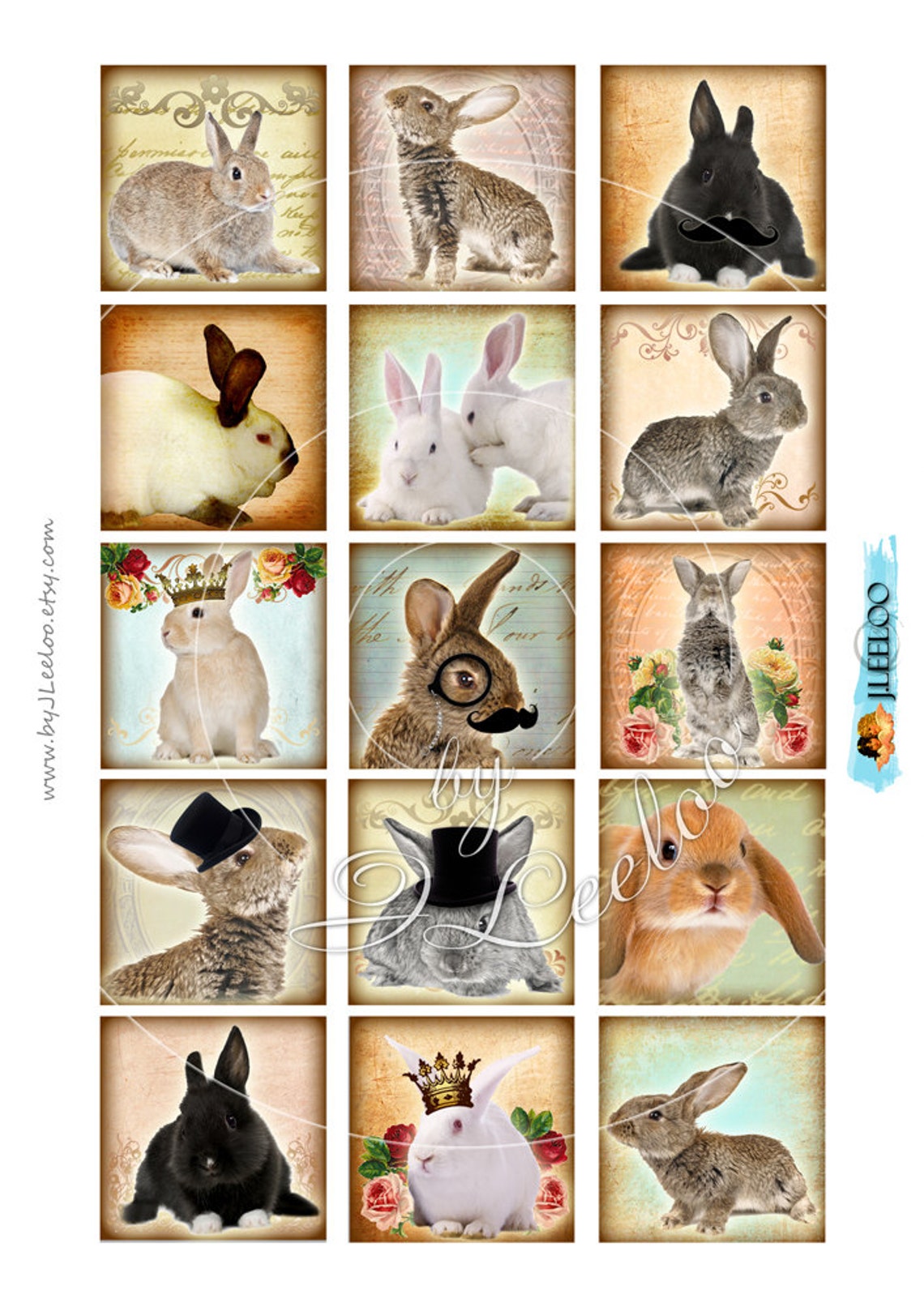 RABBIT 4x4 Inch Square Digital Collage Sheets Printable - Etsy
