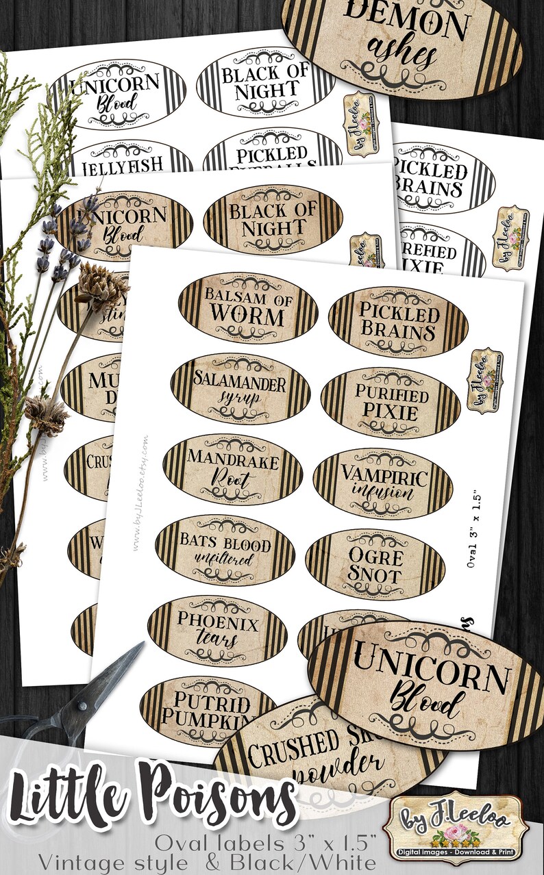 LITTLE POISONS Vintage Jar Labels Apothecary Witch Halloween - Etsy