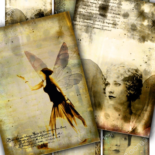 ANGEL s TIME printable aceo size  Digital collage sheet instant download chic sepia paper goods background vintage ac231