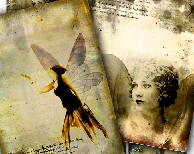 ANGEL s TIME printable aceo size  Digital collage sheet instant download chic sepia paper goods background vintage ac231
