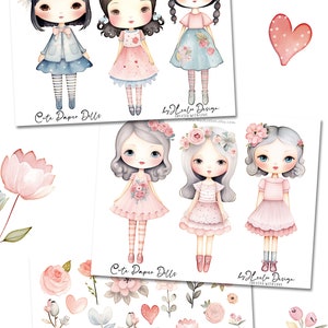 CUTE PAPER DOLLS Printable Pastel Kit Junk Journal Cut off | Dolls ...
