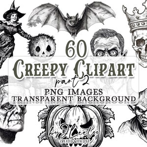 CREEPY CLIPART set 2 | Scary ghost, vampire, black cats, skull and zombie |  antique gothic victorian ephemera printable for journal | cl154