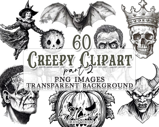 CREEPY CLIPART set 2 | Scary ghost, vampire, black cats, skull and zombie |  antique gothic victorian ephemera printable for journal | cl154