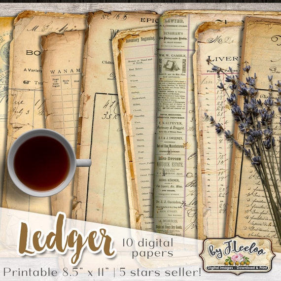 LEDGER Digital Vintage Ephemera for Junk Journals - Grunge diary - Digital scrapbook notebook collage sheet vintage paper download pp546