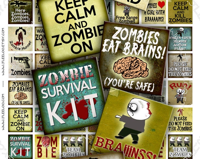Digital collage ZOMBIES 1x1 inch square printable apocalypse scary walking dead for pendants magnet stickers instant download qu259