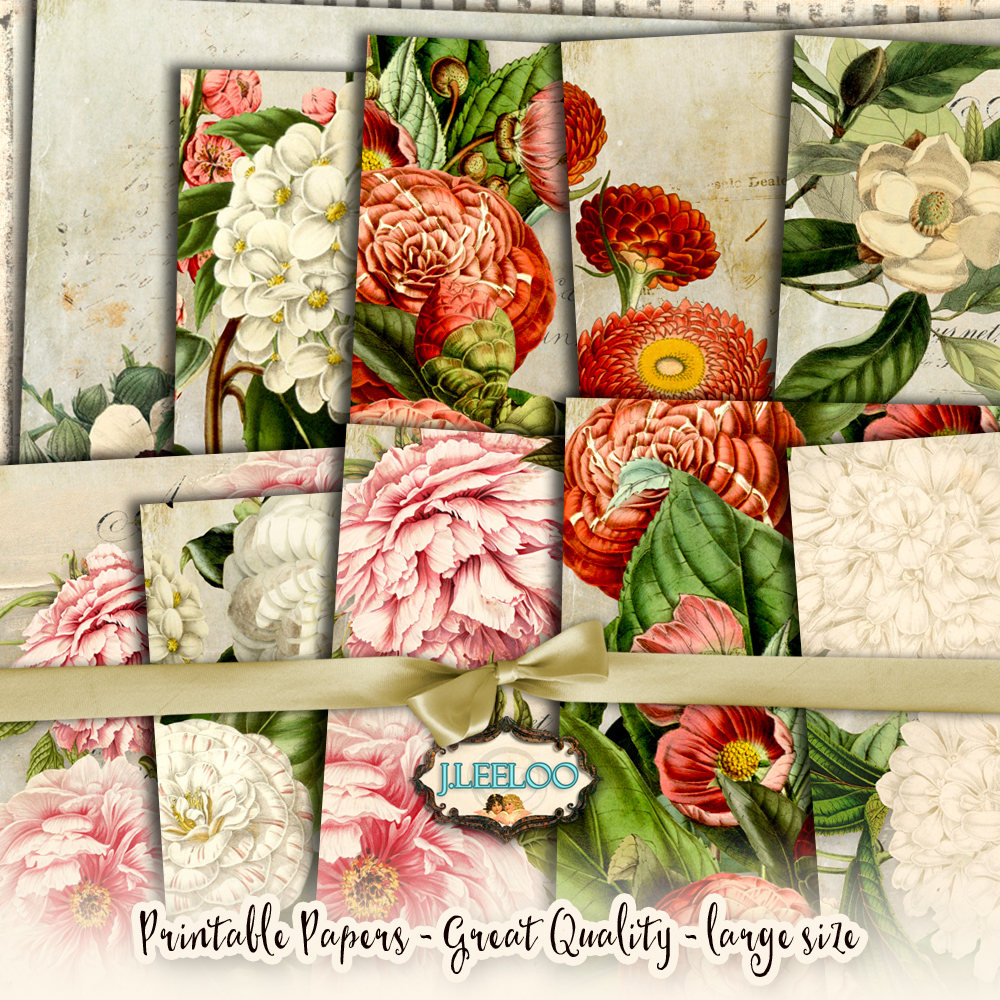 GARDEN PAPERS 10 Large Vintage Flower Papers for Scrapbook Etsy