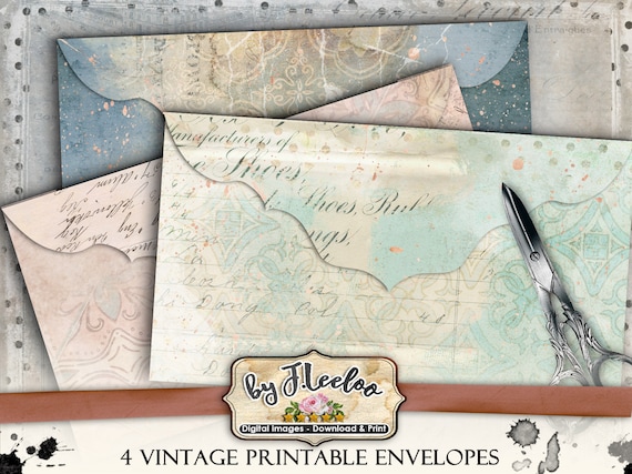 vintage ENVELOPES invitation cards Shabby Digital collage sheet scrapbook hobby diy vintage instant download pp480