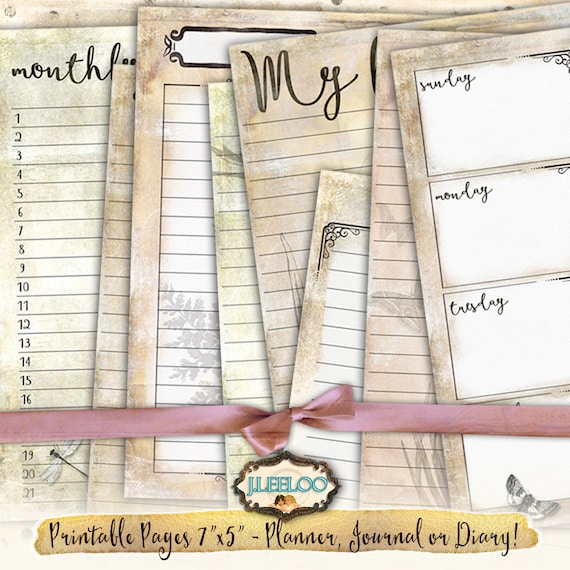 SMALL JOURNAL planner distressed scrapbook Editable 5x7 inch week monthly instant download printable diary organizer pp391
