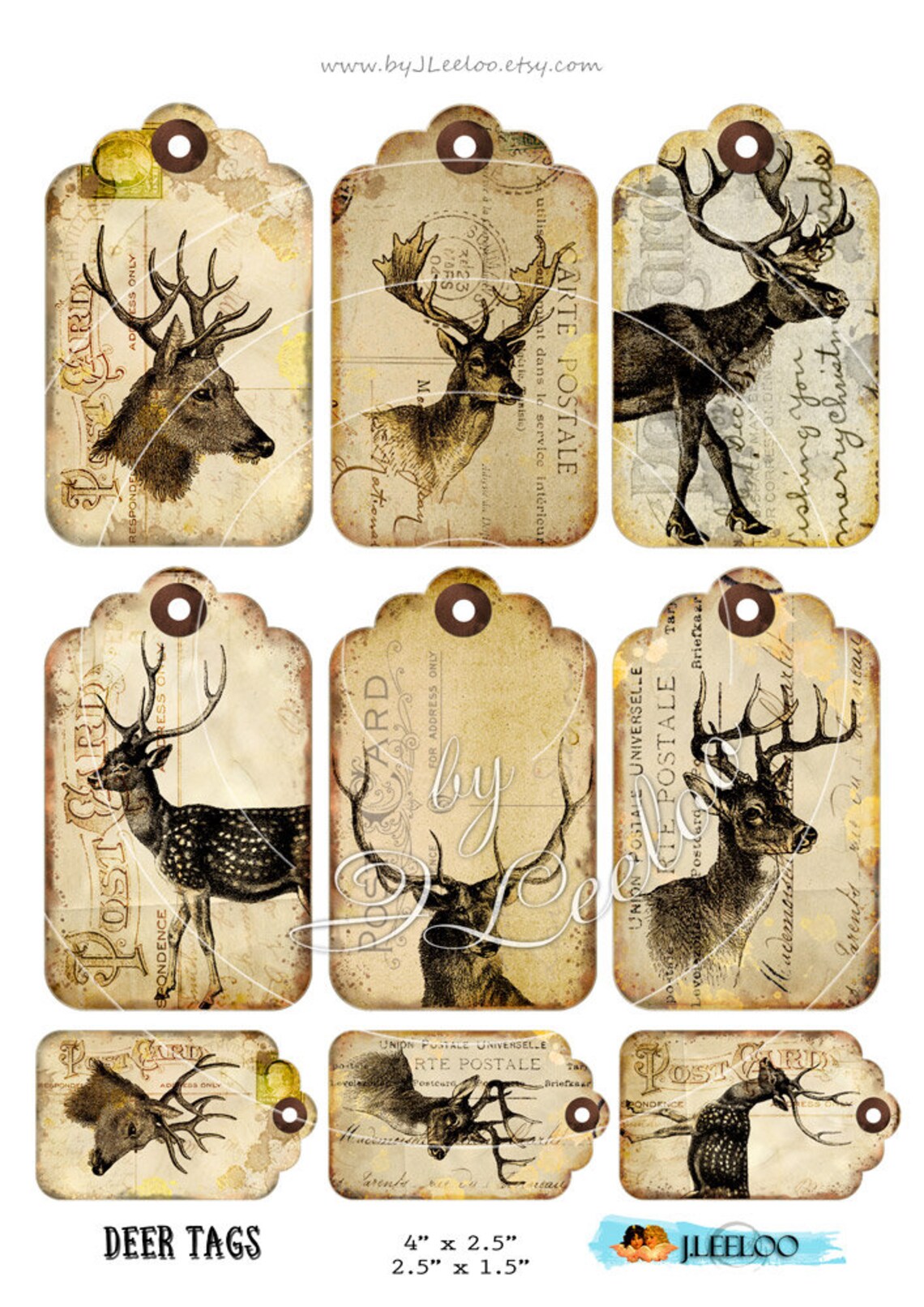 DEER TAGS Printable Vintage Antique Paper Christmas Gift - Etsy