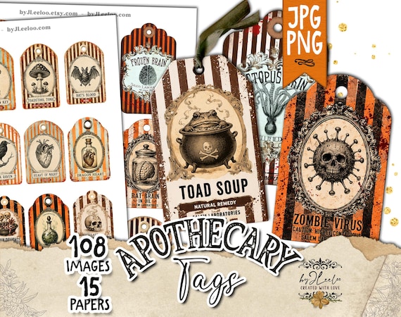 Vintage Halloween Tags, Witchy Apothecary Ephemera for Junk Journals, Printable Gothic Paper Crafts –  tl160