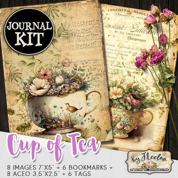 BEATRIX POTTER TEACUP Journal Kit | watercolor scrapbook paper journal shabby tags ephemera vintage collage labels journaling cards pp577
