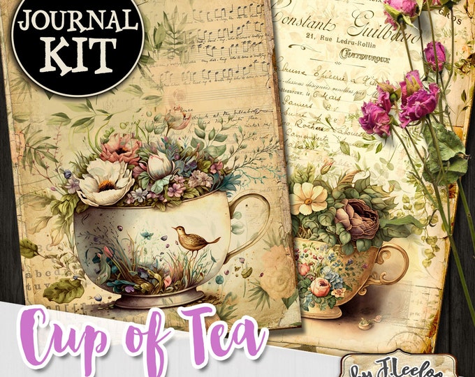 BEATRIX POTTER TEACUP Journal Kit | watercolor scrapbook paper journal shabby tags ephemera vintage collage labels journaling cards pp577