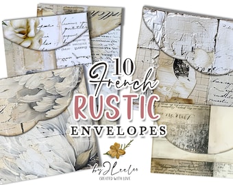 FRENCH RUSTIC ENVELOPES vintage shabby postcard | junk journal printable diy diary collage sheets  painted background collage print | pp704