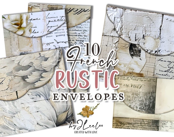 FRENCH RUSTIC ENVELOPES vintage shabby postcard | junk journal printable diy diary collage sheets  painted background collage print | pp704