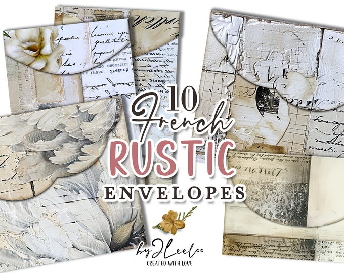 FRENCH RUSTIC ENVELOPES vintage shabby postcard | junk journal printable diy diary collage sheets  painted background collage print | pp704