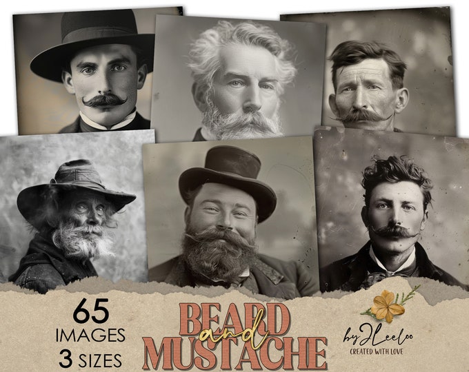 BEARD AND MUSTACHE 65 Old photos 3 sizes | Old Portrait men mustache & beards | Junk Journal printable masculine | Commercial Use | cp028