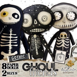 GHOUL FRIENDS Halloween Monster Puppen | 8 handgezeichnete schaurig niedliche digitale Collagen | Journal Seite Scrapbook druckbare kommerzielle Nutzung | S.840