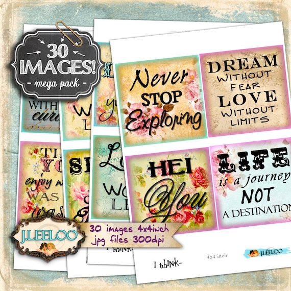 Digital collage I THINK 4x4 inch square quote  coaster, greeting cards, card making, button, magnets instant download printable qu396