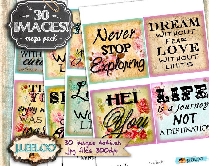 Digital collage I THINK 4x4 inch square quote  coaster, greeting cards, card making, button, magnets instant download printable qu396