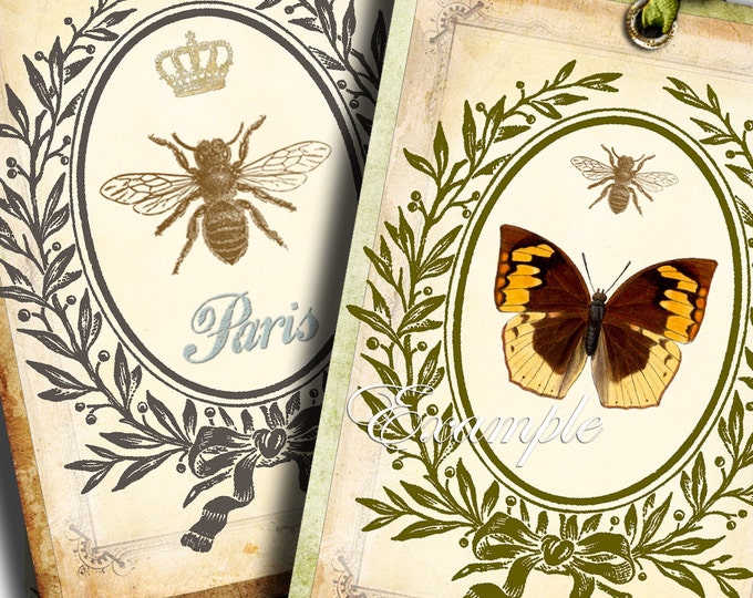 CROWN AND WINGS bee royal paris Digital collage sheet printable gift cards  hang tag instant downloads background ac130