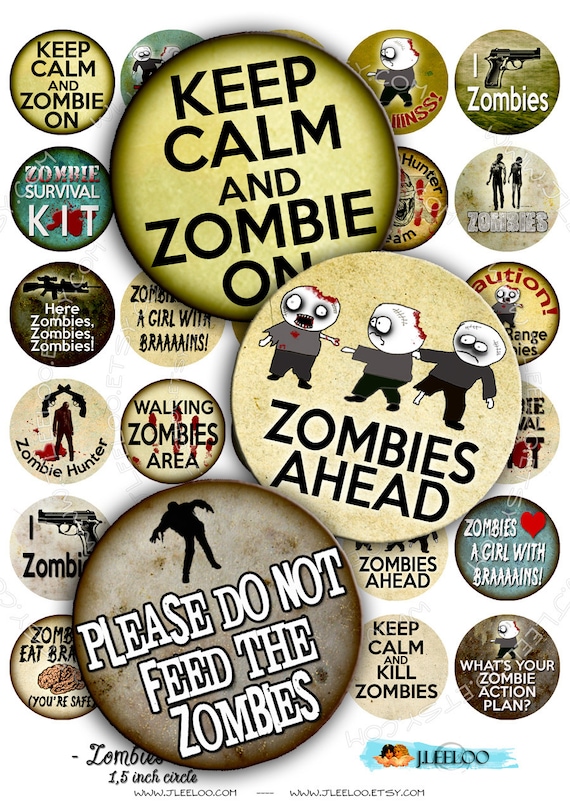 Digital collage ZOMBIES 1.5 inch circle apocalypse scary halloween walking dead magnet stickers pendant instant download printable tn164
