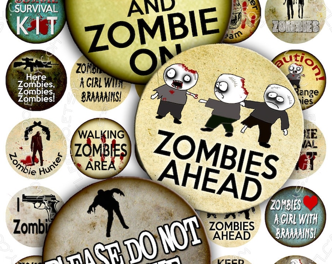 Digital collage ZOMBIES 1.5 inch circle apocalypse scary halloween walking dead magnet stickers pendant instant download printable tn164