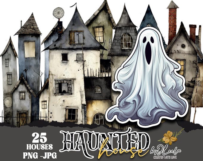 HAUNTED HOUSES PNG Clipart paper craft supplies | junk journal elements vintage | Halloween mixed media fussy cuts | commercial use | pp632